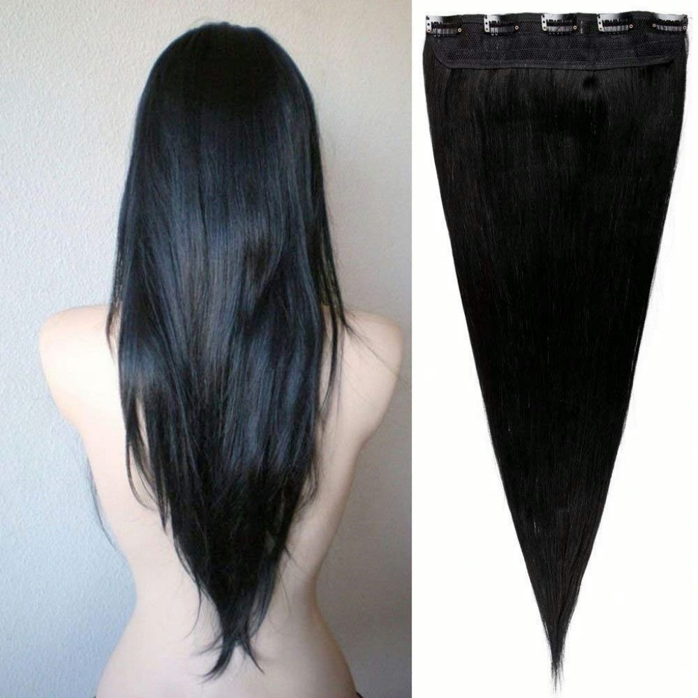 3 Sets of  New 30" + 26"  + 23" Long  Straight Hair Extension #1B Na…